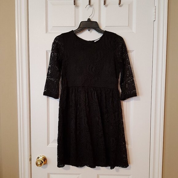 Dex Girls Formal Party Dress ~ Deep Black with Black Lace Overlay ~ Sz. 14 ~ - Picture 1 of 4